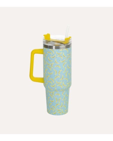 Vaso Termo Bananas con Tapa y Pajita de Acero Inoxidable