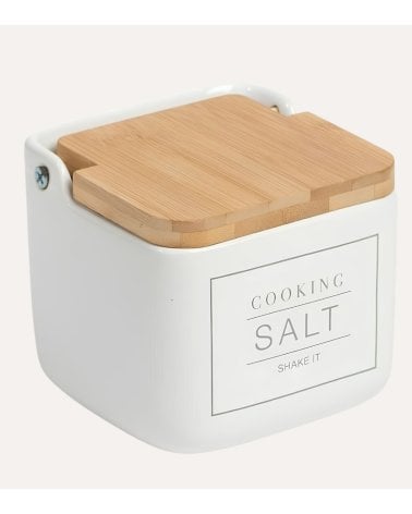 Salero Essential de Tapa de Bambú y Cerámica