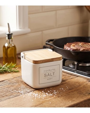 Salero Essential de Tapa de Bambú y Cerámica