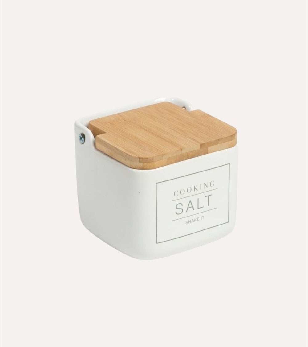 Salero Essential de Tapa de Bambú y Cerámica
