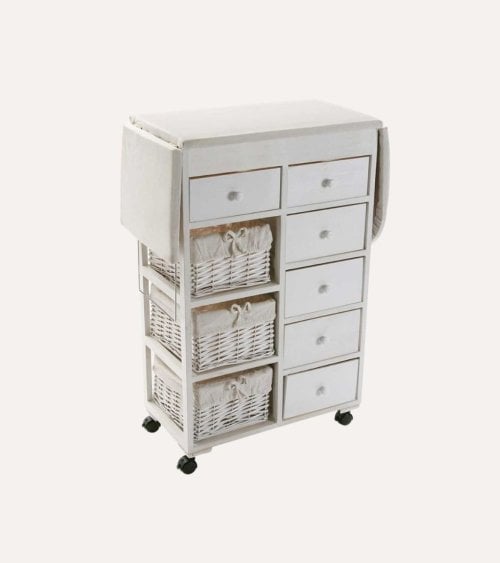 Mueble Auxiliar Planchador Cajonero de Madera con Ruedas