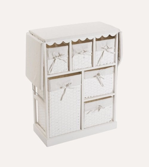 Mueble Auxiliar Planchador con 6 Cestas de Madera