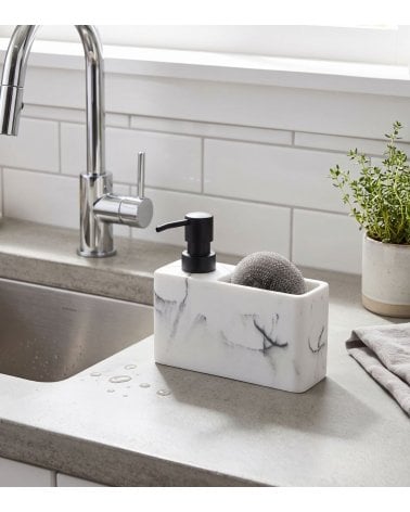 Dispensador de Jabón Estilo Marmol de Resina con Estropajo