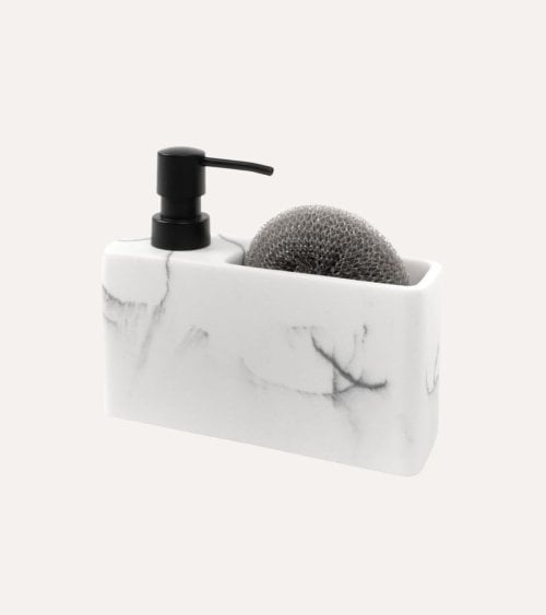 Dispensador de Jabón Estilo Marmol de Resina con Estropajo