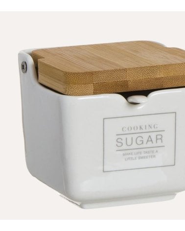 Azucarero Essential de Tapa de Bambú y Porcelana