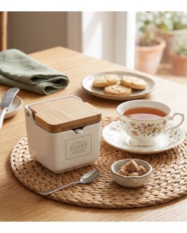 Azucarero Essential de Tapa de Bambú y Porcelana