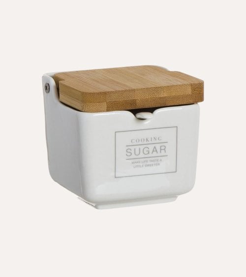 Azucarero Essential de Tapa de Bambú y Porcelana