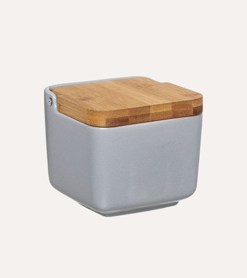 Salero de Cerámica con Tapa de Bambú