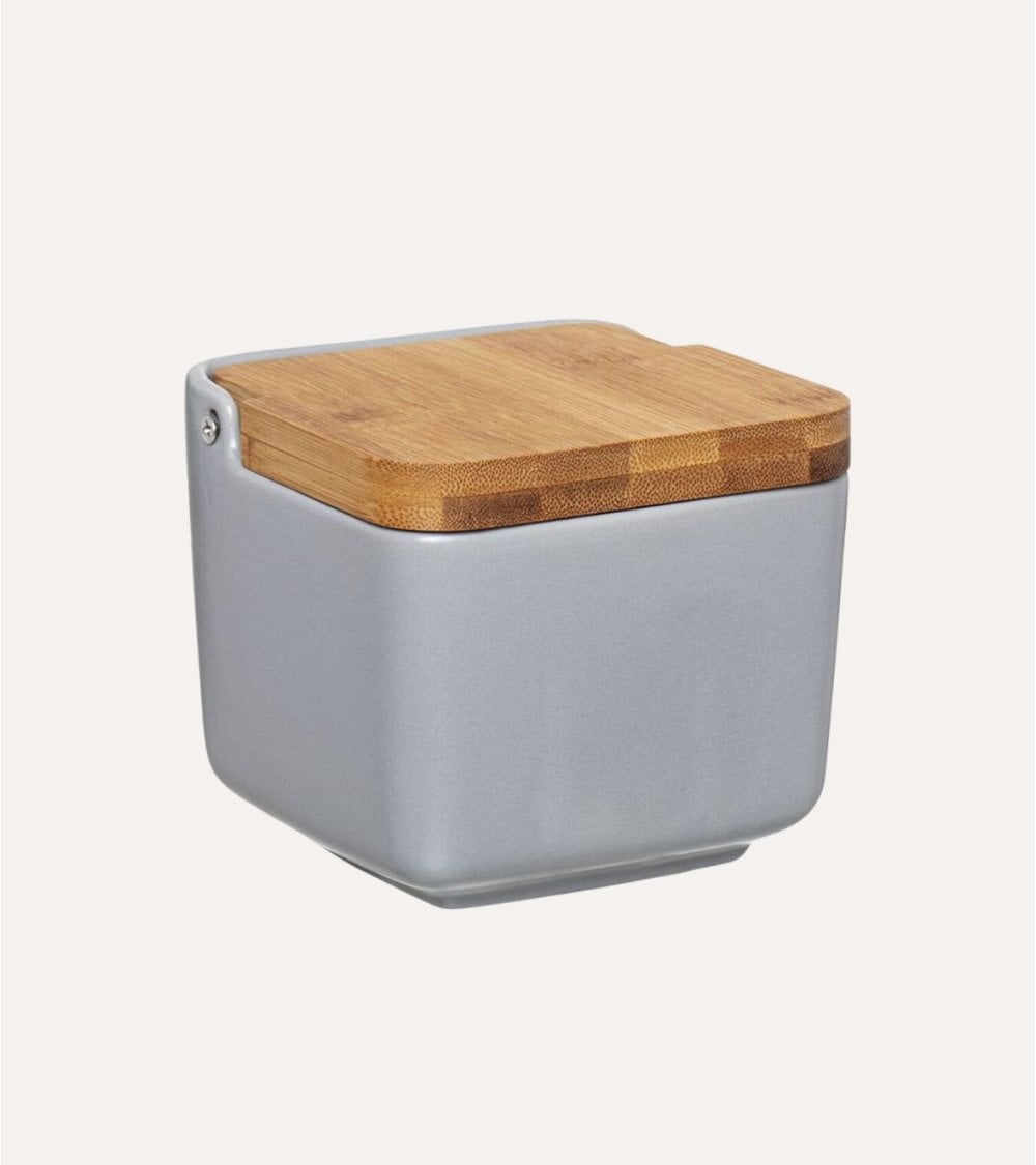 Salero de Cerámica con Tapa de Bambú