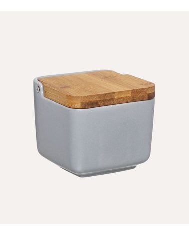 Salero de Cerámica con Tapa de Bambú