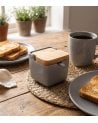 Azucarero de Cerámica con Tapa de Bambú con Cuchara
