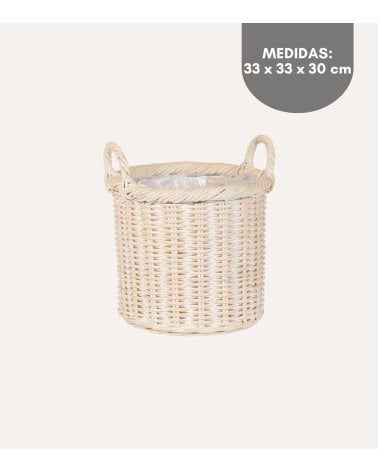 Cesta Randy con Acabado Blanqueado de Ratán