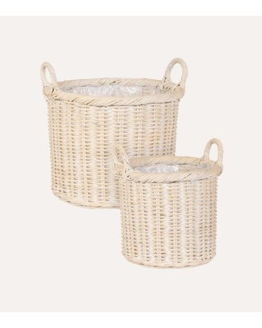 Cesta Randy con Acabado Blanqueado de Ratán