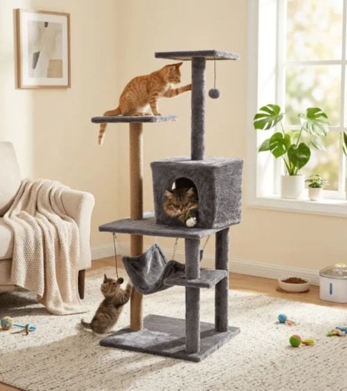Arbol Rascador para Gatos de 5 Alturas con Hamaca de Poliester