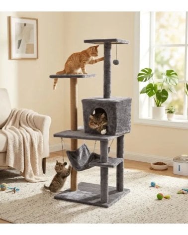 Arbol Rascador para Gatos de 5 Alturas con Hamaca de Poliester