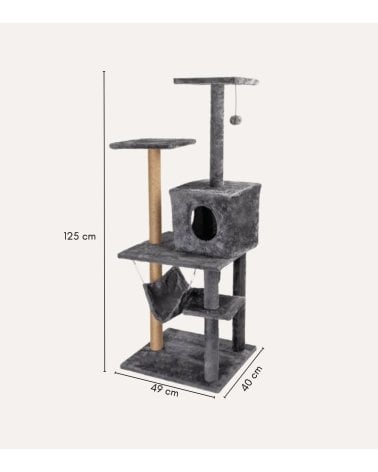 Arbol Rascador para Gatos de 5 Alturas con Hamaca de Poliester