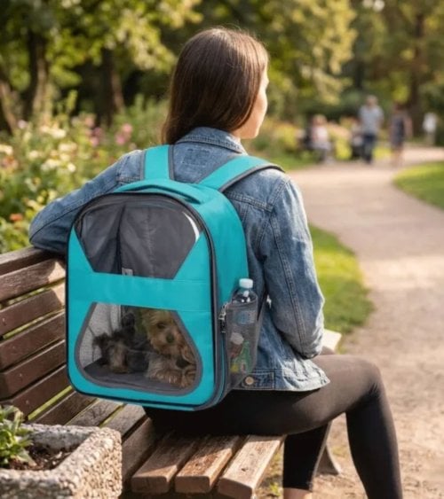 Mochila Transportin para Mascotas de Poliester y PCV