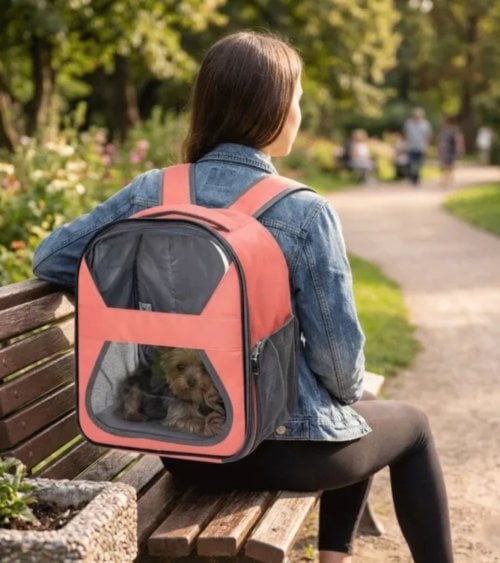 Mochila Transportin para Mascotas de Poliester y PCV