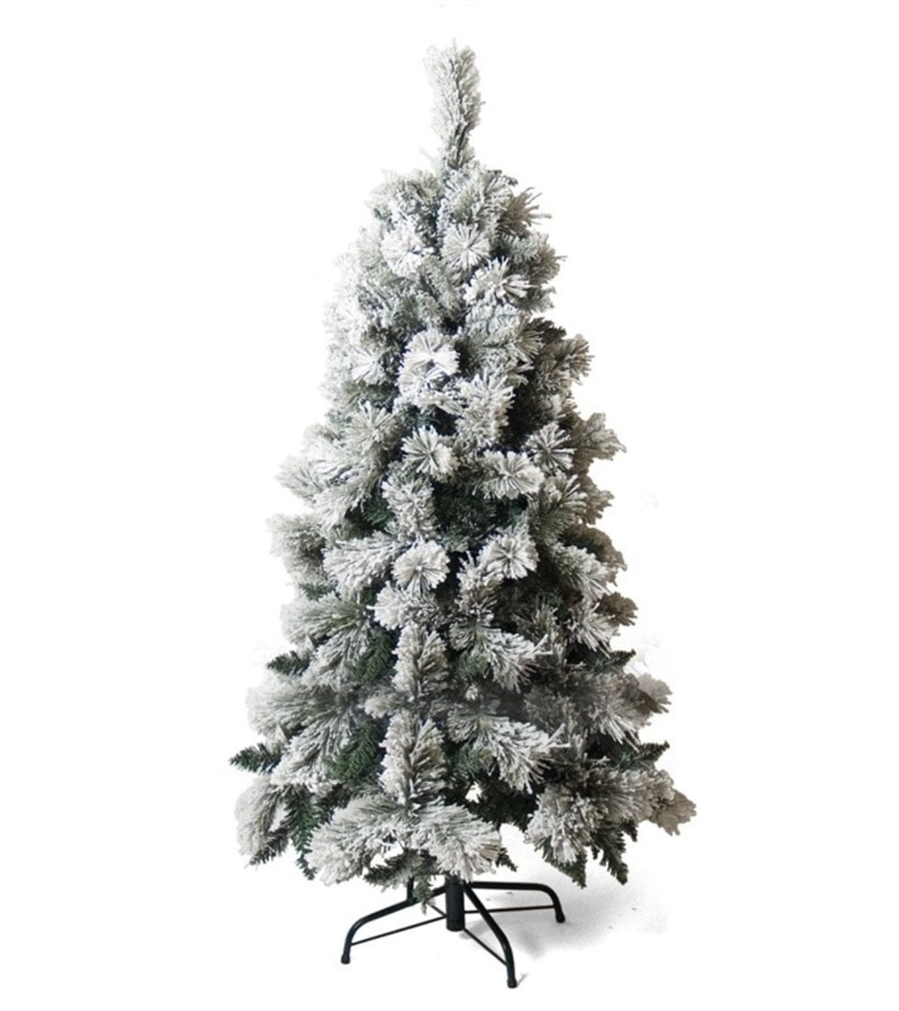 Árbol de Navidad Verde Nevado con Base Metálica