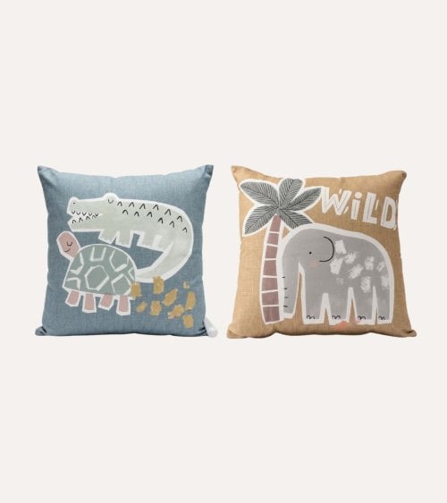 Cojin Reversible Manila Wild de Animales de Algodón