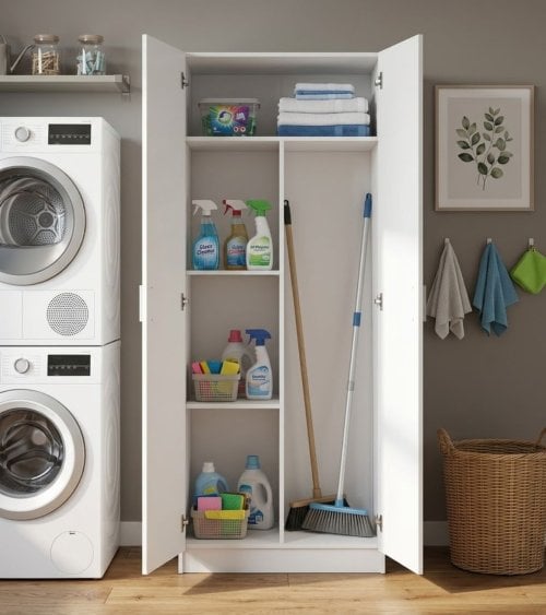 Armario Multiusos con 2 Puertas y 3 Zonas de Melamina