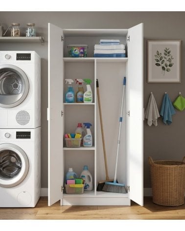 Armario Multiusos con 2 Puertas y 3 Zonas de Melamina