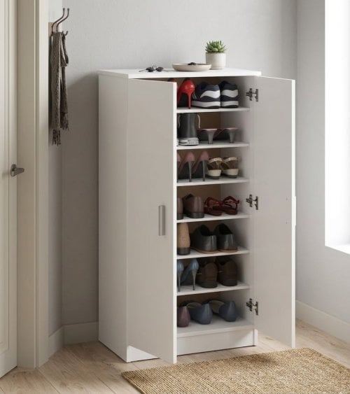 Zapatero con 2 Puertas y 6 Baldas de Melamina