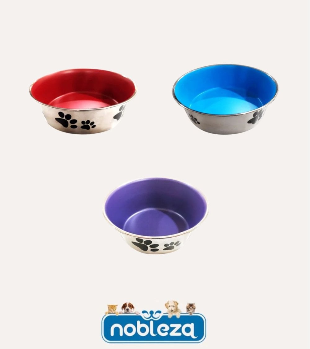 Bol para Mascotas con Estampado de Huella de Acero Inoxidable