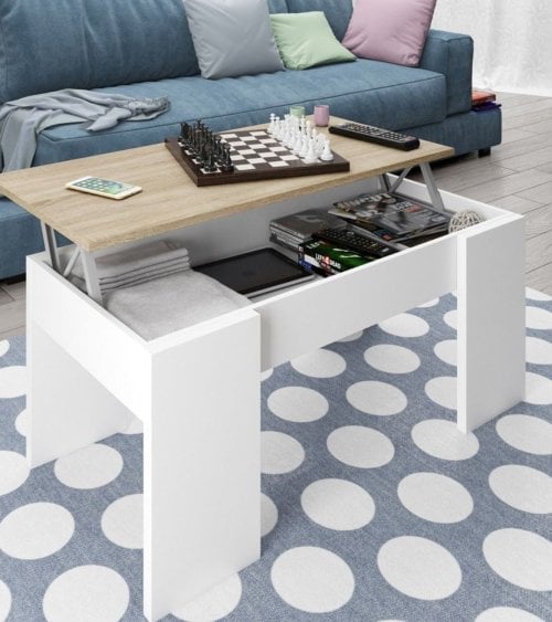 Mesa de Centro Elevable de Melamina y Metal