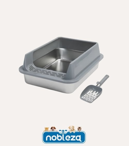 Arenero con Pala para Gatos de Acero Inoxidable y Polipropileno