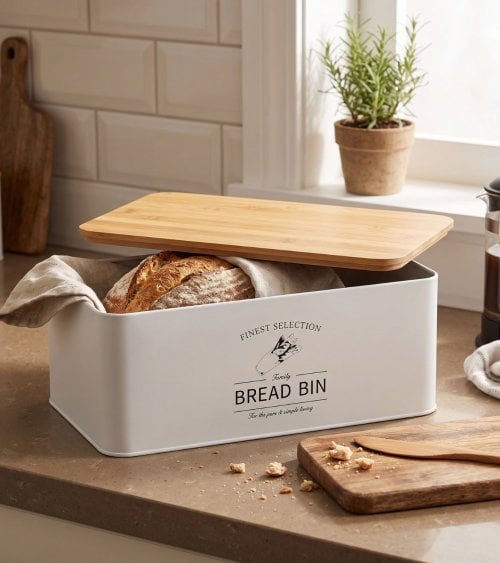 Panera Bread Bin de Acero y Tapa Efecto Bambú