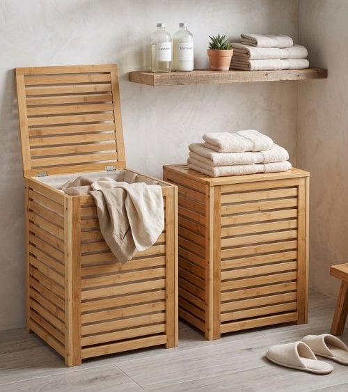 Cesto para Ropa de Bambú con Tapa y Bolsa de Tela