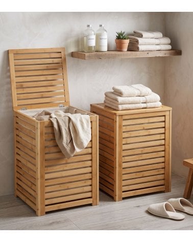 Cesto para Ropa de Bambú con Tapa y Bolsa de Tela