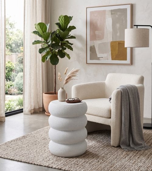 Mesa Auxiliar Bubbles Estilo Cemento de Fibra de Vidrio