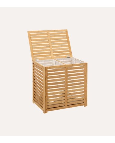 Cesto para Ropa de Bambú con Tapa y 2 Bolsas de Tela