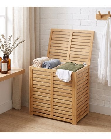 Cesto para Ropa de Bambú con Tapa y 2 Bolsas de Tela
