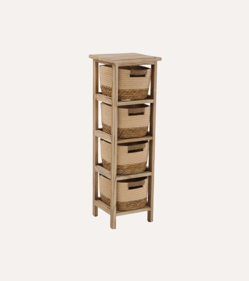 Mueble Cajonero con 4 Cestas de Algodón y Madera