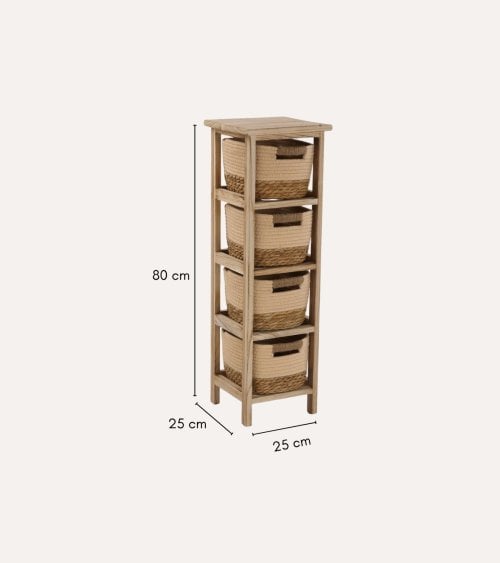 Mueble Cajonero con 4 Cestas de Algodón y Madera