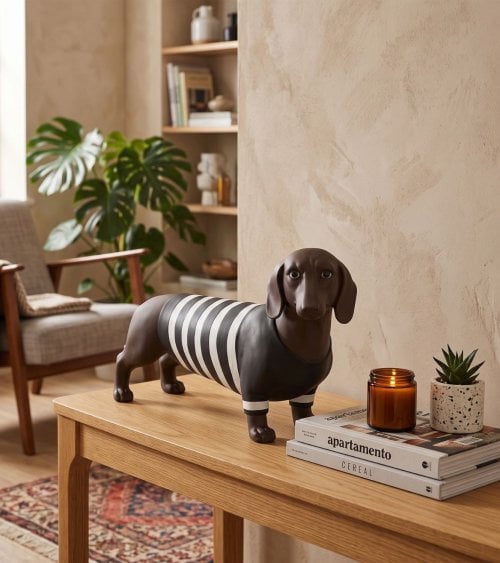 Figura Decorativa Perro Salchicha de Resina