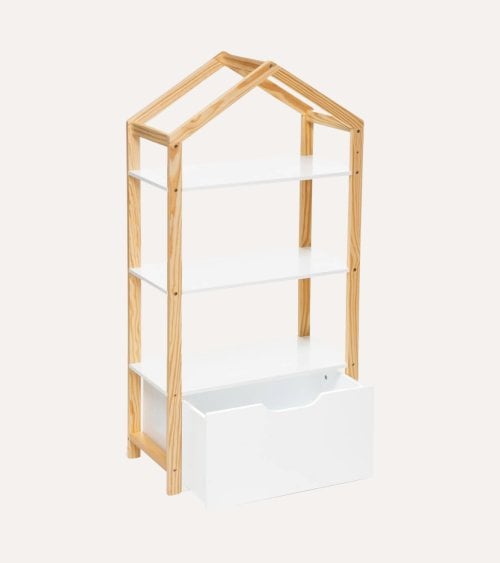 Librería Infantil Casa con 1 Cajón y Estanterías de MDF
