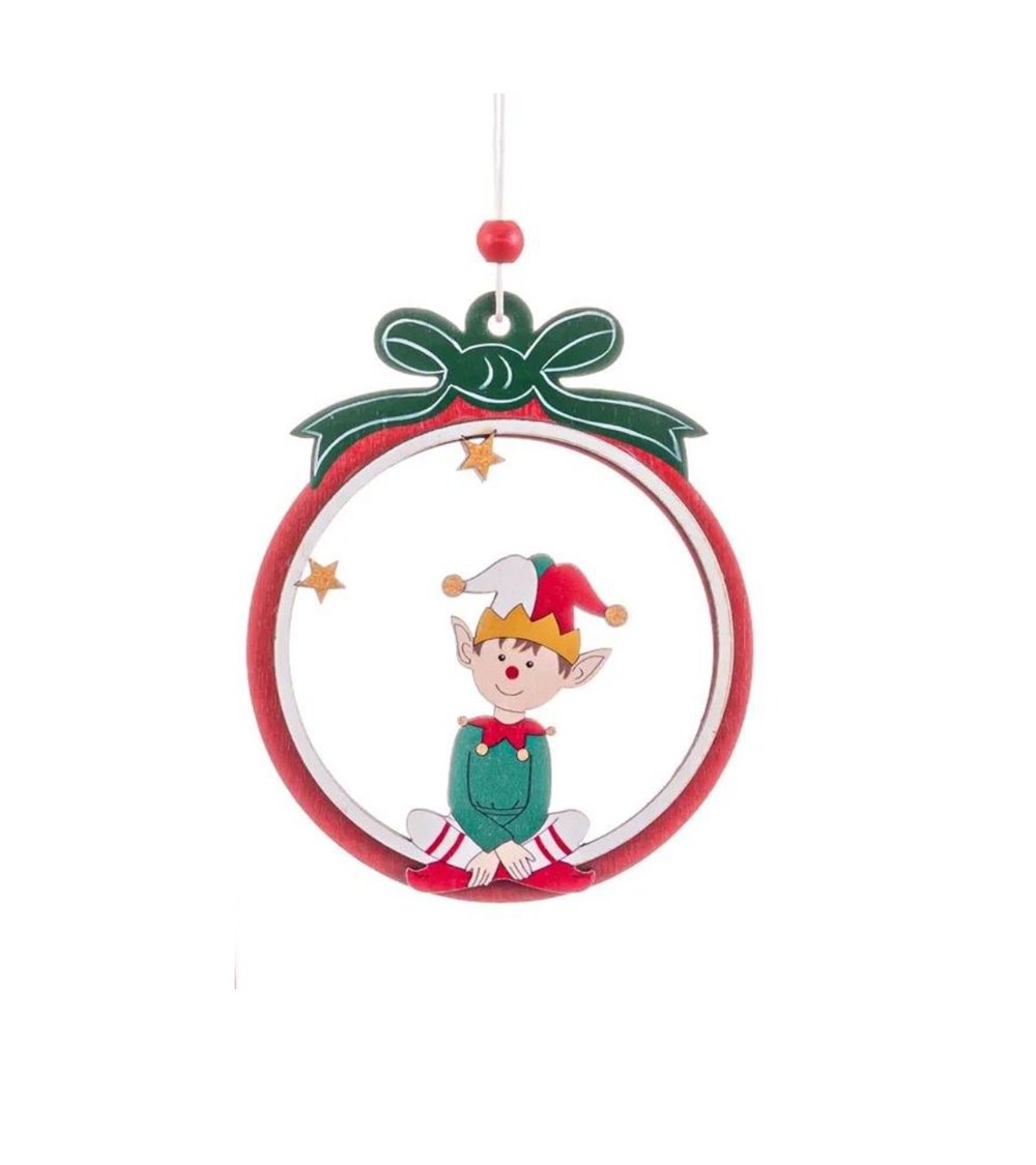 Colgante Navidad Circular de Madera con Elfo