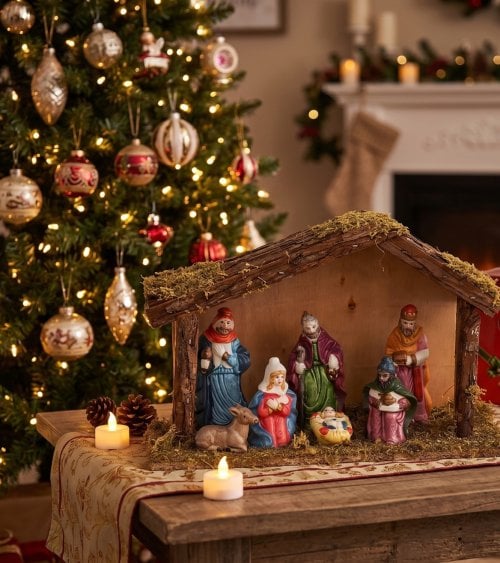 Set de 7 Piezas Nacimiento en Portal de Belén Navideño