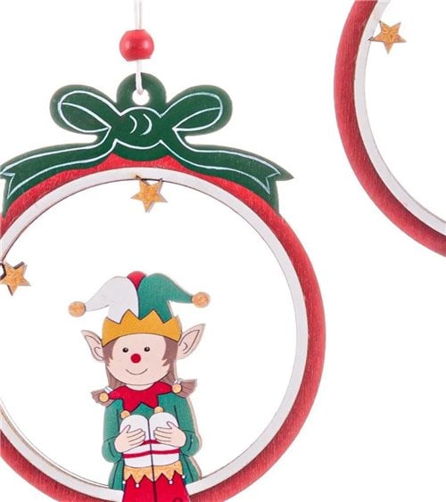 Colgante Navidad Circular de Madera con Elfo