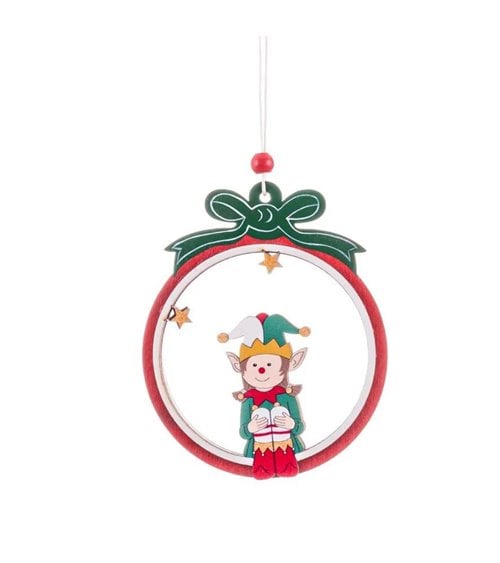 Colgante Navidad Circular de Madera con Elfo