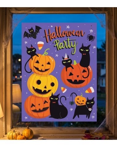 Pegatina de Calabazas y Gatos para Ventana de Poliestireno
