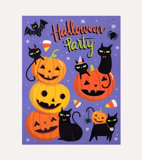 Pegatina de Calabazas y Gatos para Ventana de Poliestireno
