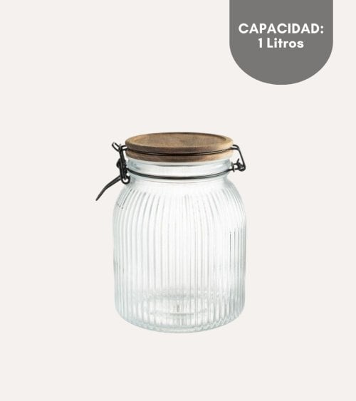 Bote con Tapa de Acacia y Cristal para Cocina