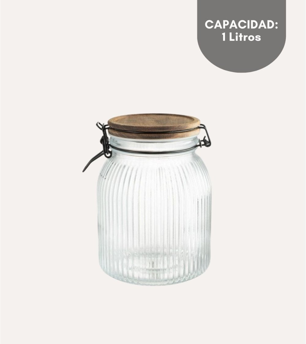 Bote con Tapa de Acacia y Cristal para Cocina