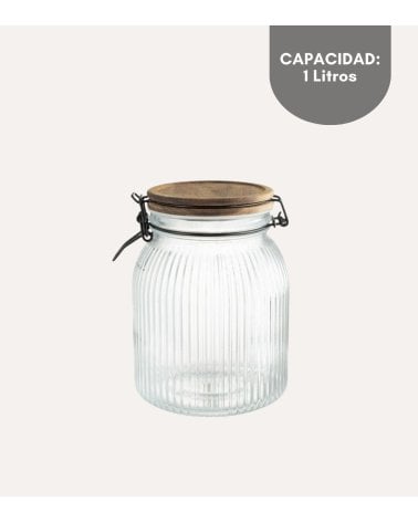 Bote con Tapa de Acacia y Cristal para Cocina