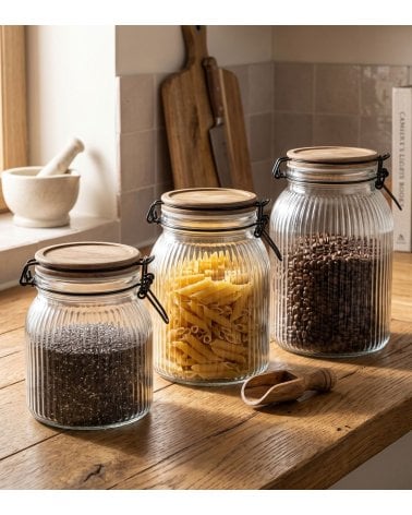 Bote con Tapa de Acacia y Cristal para Cocina